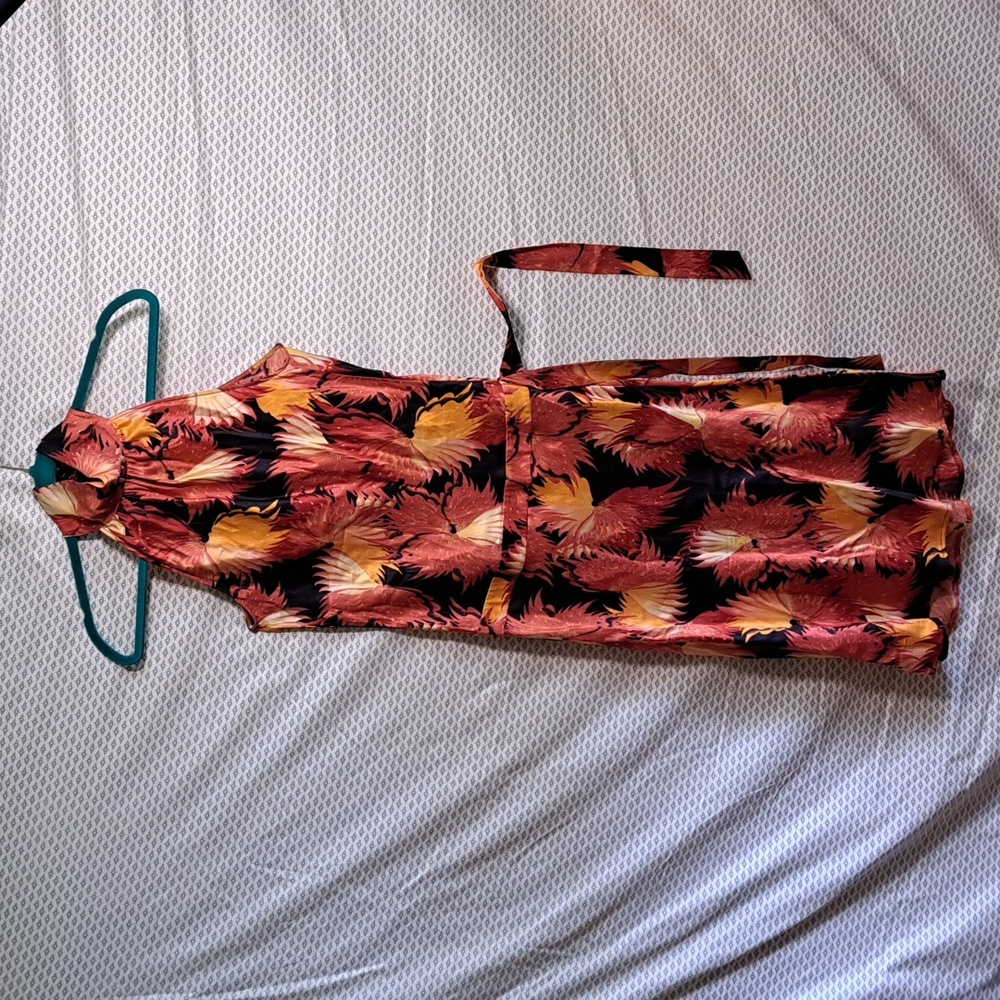 BCBG Max Azria Silk Floral Halter Dress in Red Orange and Black